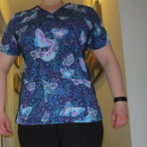 Cherokee Scrub Top With Butterfly Design